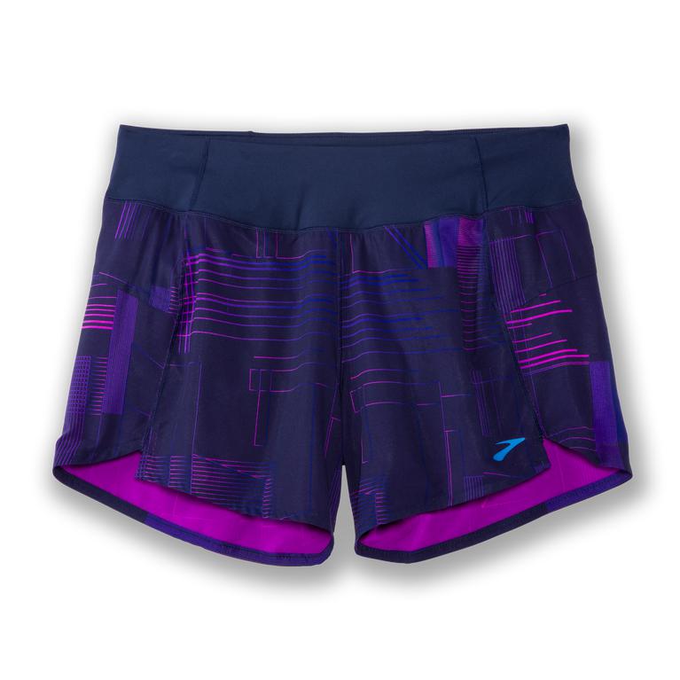 Brooks Chaser 5 Running Shorts - Women's - Matrix Navy Print/Purple (90521-YKBH)